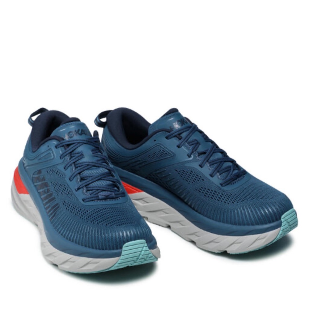 Hoka One One Men's Bondi 7 Athletic Shoes - Navy and Coral